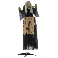 Outsunny Witch Halloween Animatronic Halloween Animatronic with Sound Activated, Light Up Eyes(m-9)
