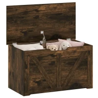 HOMCOM 31.5 Inches Storage Chest, Storage Trunk with Safety Hinge for Living Room, Rustic Brown(m-13)