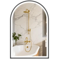 HOMCOM 24" x 36" LED Bathroom Mirror, Arched Tempered Glass Wall Mirror, Anti-Fog, Dimmable, Memory Function, Black(m-9)