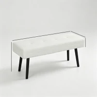 HOMCOM 39" Upholstered Ottoman Bench, Corduroy Entryway Bedroom Bench with Padded Seat and Steel Legs for Bedroom, Cream White(m-3)