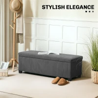 HOMCOM 44 Inches Ottoman with Storage, Lid, Legs, Corduroy End of Bed Bench for Living Room, Bedroom, Entryway, Grey(m-4)