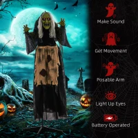 Outsunny Witch Halloween Animatronic Halloween Animatronic with Sound Activated, Light Up Eyes(m-7)