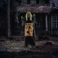 Outsunny Witch Halloween Animatronic Halloween Animatronic with Sound Activated, Light Up Eyes(m-1)