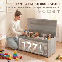 HOMCOM 39.4 Inches Storage Chest, Storage Trunk with 2 Safety Hinges for Living Room, Grey Wood Grain(m-4)
