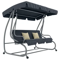 Outsunny 3-Seat Outdoor Patio Swing Canopy Chair, Converting Flat Bed with Adjustable Shade, Cushions, Cup Holder, Dark Grey(m-9)