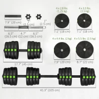 Soozier 66LBS 2-in-1 Adjustable Barbell & Dumbbells Set, Weights Set with Non-slip Handles for Men and Women Home Gym Training(m-3)