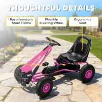 Qaba Kids Go Kart, Pedal Car with Adjustable Seat, EVA Wheels, Brake, for Boys & Girls Aged 3-8 Years Old, Pink(m-7)