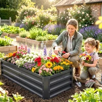 Outsunny Galvanized Raised Garden Bed, 4' x 2' x 1' Metal Planter Box, for Growing Vegetables, Flowers, Herbs, Succulents, Gray(m-2)