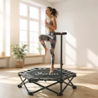Soozier 42" Foldable Mini Trampoline, Rebounder Trampoline with Adjustable Foam Handle for Indoor Outdoor Workout for Adults(m-10)