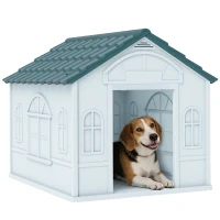 PawHut Plastic Dog House for Medium and Small Dogs, Water Resistant Puppy Shelter Indoor Outdoor with Door, Easy to Assemble, Blue(m-1)