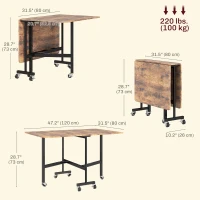 HOMCOM Six-Seater Drop-Leaf Dining Table with Wheels, Rustic Brown(m-3)