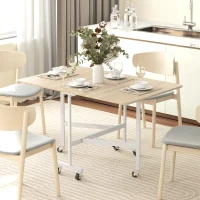HOMCOM Six-Seater Drop-Leaf Dining Table with Wheels, Oak(m-8)