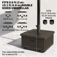 Outsunny 3-in-1 Outdoor Umbrella Base with Wheels and Handles, End Table, Flower Box Planter with Hole, 176 lbs. Capacity, Brown(m-5)