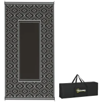 Outsunny Reversible Outdoor Rug, Waterproof Plastic Straw with Carry Bag, 9' x 18', Black & Gray Gourd Border(m-11)