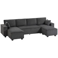 HOMCOM Modular U Shaped Couch, Sectional Sofa with Double Chaises and Spring Cushions, Dark Grey(m-9)