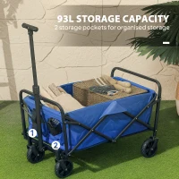 Outsunny Collapsible Folding Garden Cart, Heavy Duty Lawn Wagon with Universal Wheels and Adjustable Handle, Blue(m-4)
