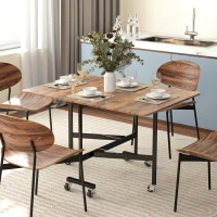 HOMCOM Six-Seater Drop-Leaf Dining Table with Wheels, Rustic Brown(m-8)