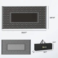 Outsunny Reversible Outdoor Rug, Waterproof Plastic Straw with Carry Bag, 9' x 18', Black & Gray Gourd Border(m-3)