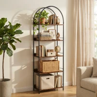 HOMCOM Bookshelf 5 Tier Arched Bookcase, 73.2" Tall Industrial Open Book Shelves with Metal Frame, Rustic Brown(m-8)