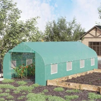 Outsunny 20' x 10' x 7' Outdoor Walk-in Greenhouse, Tunnel Green House with Roll-up Windows, Zippered Door, PE Cover, Heavy Duty Steel Frame, Green(m-2)