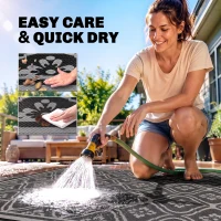 Outsunny Reversible Outdoor Rug, Waterproof Plastic Straw with Carry Bag, 9' x 18', Black & Gray Gourd Border(m-5)