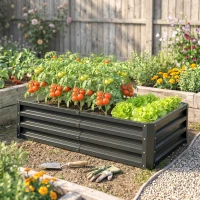 Outsunny Galvanized Raised Garden Bed, 4' x 2' x 1' Metal Planter Box, for Growing Vegetables, Flowers, Herbs, Succulents, Gray(m-7)