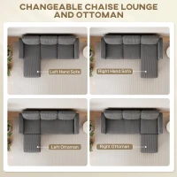 HOMCOM Sectional Sofa, L Shaped Couch, with Changeable Chaise or Ottoman, Dark Grey(m-4)