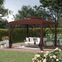 Outsunny 10' x 10' Outdoor Canopy Tent Party Tent with Mesh Netting and Double Tier Roof for Backyard, Garden, Patio, Brown(m-8)