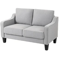HOMCOM Loveseat Sofa, Modern Couch with Pocket Spring, Linen Upholstered, Thick Padded, Light Grey(m-2)