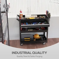 HOMCOM Tool Cart on Wheels, Utility Cart with Wheels, Ball Bearing Drawer, Storage Trays for Garage, Warehouse, Black(m-6)