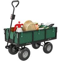 Outsunny Steel Garden Cart, Utility Wagon Cart with Removable Liner, Quick-Release Sides, 10" Wheels, 660lbs Capacity, Green(m-2)