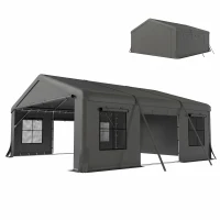Outsunny 20' x 20' Heavy Duty Carport, Portable Garage Car Canopy Tent Shelter with 3 Roll-up Doors, 4 Windows, Dark Grey(m-2)