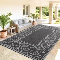 Outsunny Reversible Outdoor Rug, Waterproof Plastic Straw with Carry Bag, 9' x 18', Black & Gray Gourd Border(m-9)