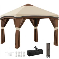 Outsunny 10' x 10' Pop Up Canopy with Netting, Foldable Tents for Parties, Height Adjustable, with Storage Bag(m-9)