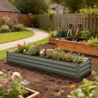 Outsunny 8'x2'x1' Galvanized Raised Bed, Large Elevated Planter Box for Growing Flowers, Herbs and Vegetables, Light Grey(m-8)