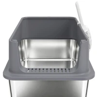 PawHut 2 Pack XL Stainless Steel Litter Box with Scoops, High Sided, for Big and Multiple Cats, Anti-Urine Leakage(m-9)