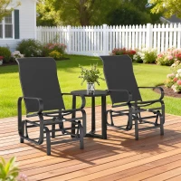 Outsunny Gliding Lounger Chair Set of 2, Single Rockers with Lightweight Metal & Mesh Construction, Black(m-8)