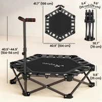 Soozier 42" Foldable Mini Trampoline, One-Step Fold Rebounder Trampoline with Adjustable Foam Handle for Indoor Outdoor Workout(m-3)