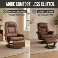 HOMCOM Air Leather Manual Recliner, Adjustable Swivel Lounge Chair with Footrest, Armrest and Wrapped Wood Base, Brown(m-12)