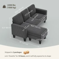 HOMCOM Sectional Sofa, L Shaped Couch, with Changeable Chaise or Ottoman, Dark Grey(m-3)
