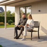 Outsunny Outdoor Bench, 50" Patio Garden Bench with Slatted Seat, Metal Bench for Backyard, Poolside, Lawn, Black(m-10)