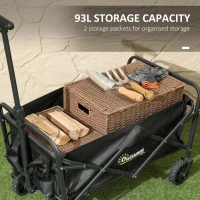 Outsunny Collapsible Folding Garden Cart, Heavy Duty Lawn Wagon with Universal Wheels and Adjustable Handle, Black(m-4)