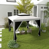 Outsunny 10' x 10' Outdoor Canopy Tent Party Tent with Mesh Netting and Double Tier Roof for Backyard, Garden, Patio, Grey(m-1)