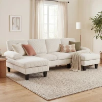 HOMCOM Sectional Sofa, U Shaped Couch with Double Chaise, Pillow-top Armrests and Spring Cushions, 2200lb Capacity, Beige(m-8)