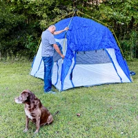 Outsunny Instant Automatic Camping Tent w/ 4 Doors and 4 Windows, Outdoor Easy Pop Up Tent, Portable Backpacking Dome Shelter, 3 Person, Grey(m-9)