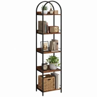 HOMCOM Bookshelf 5 Tier Arched Bookcase, 69.5" Tall Industrial Open Book Shelves with Metal Frame, Rustic Brown(m-13)