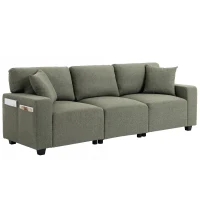 HOMCOM 3 Seater Sofa with Storage Pockets, Modern Upholstered Couch with Pocket Springs, Green(m-13)