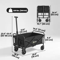 Outsunny Collapsible Folding Garden Cart, Heavy Duty Lawn Wagon with Universal Wheels and Adjustable Handle, Black(m-3)