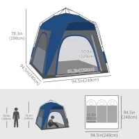 Outsunny Instant Automatic Camping Tent w/ 4 Doors and 4 Windows, Outdoor Easy Pop Up Tent, Portable Backpacking Dome Shelter, 3 Person, Grey(m-3)