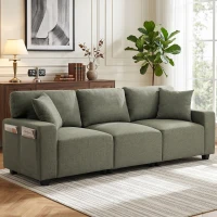 HOMCOM 3 Seater Sofa with Storage Pockets, Modern Upholstered Couch with Pocket Springs, Green(m-1)